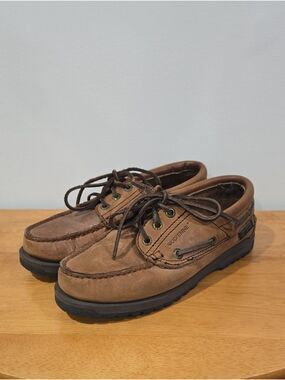 Retro 90's Wolverine Brown Leather Boat Shoes with Suede Laces